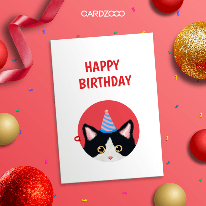 Minimalist and modern cat-themed design. Perfect for birthdays of all ages. Digital file for easy printing at home or with a professional service.