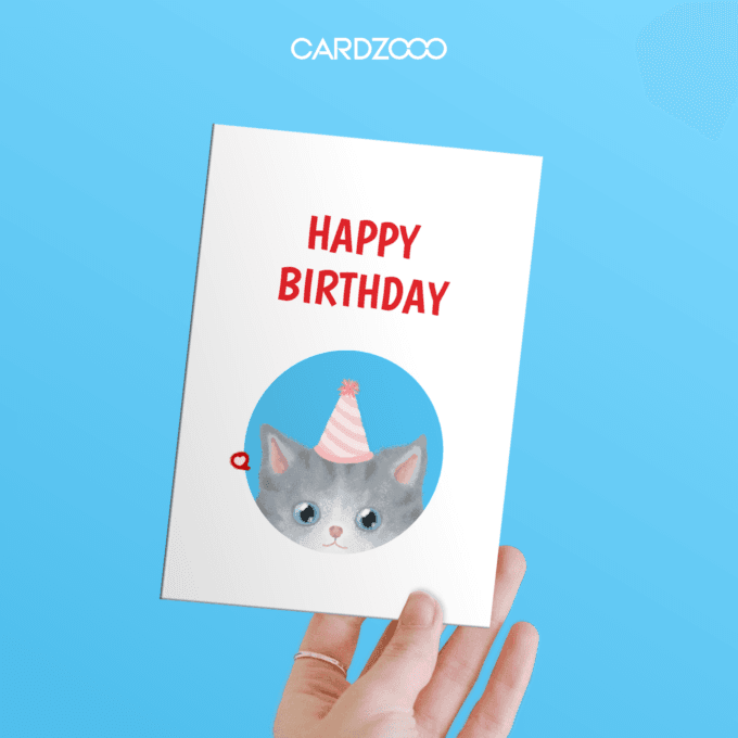 Share birthday joy with this cute and modern Cat-Themed Birthday Card! 🐱 Featuring a gray kitten in a pink party hat inside a vibrant blue circle, this minimal design is both playful and stylish. The bold "Happy Birthday" text adds a festive touch, making it a purr-fect choice for celebrating any special day.