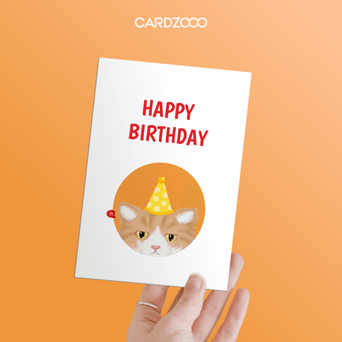 Brighten someone’s special day with this charming Cat-Themed Birthday Card! 🧡🐾 Featuring a playful orange tabby cat wearing a yellow polka-dot party hat, set against a warm orange circle, this design is both cheerful and unique. The bold "Happy Birthday" text adds a festive flair, making it a delightful choice for any birthday celebration.