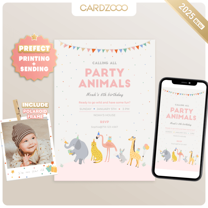 DIGITAL DOWNLOAD | Party Animals Birthday Invitation, Party Animals Invitation | Printable DIY, Templett 230201