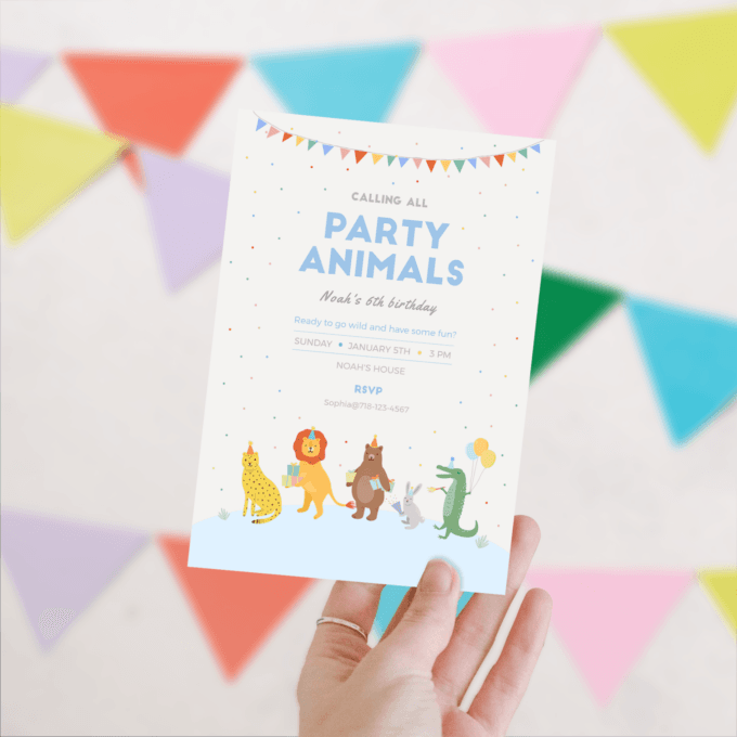 Editable Calling All Party Animals Birthday Invitation Wild One Jungle Zoo Safari Animals Boy Girl Digital Evite Template Printable 230301