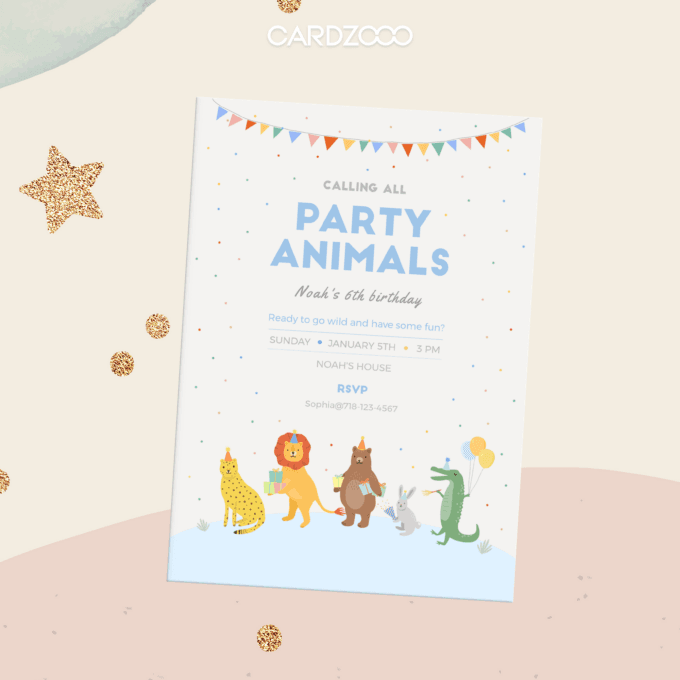 Editable Calling All Party Animals Birthday Invitation Wild One Jungle Zoo Safari Animals Boy Girl Digital Evite Template Printable 230301