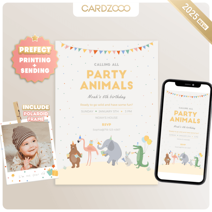 Party Animals Birthday Invitation, Jungle Safari Birthday Party Invite, Template, Calling All Party Animals, DIGITAL DOWNLOAD 230401