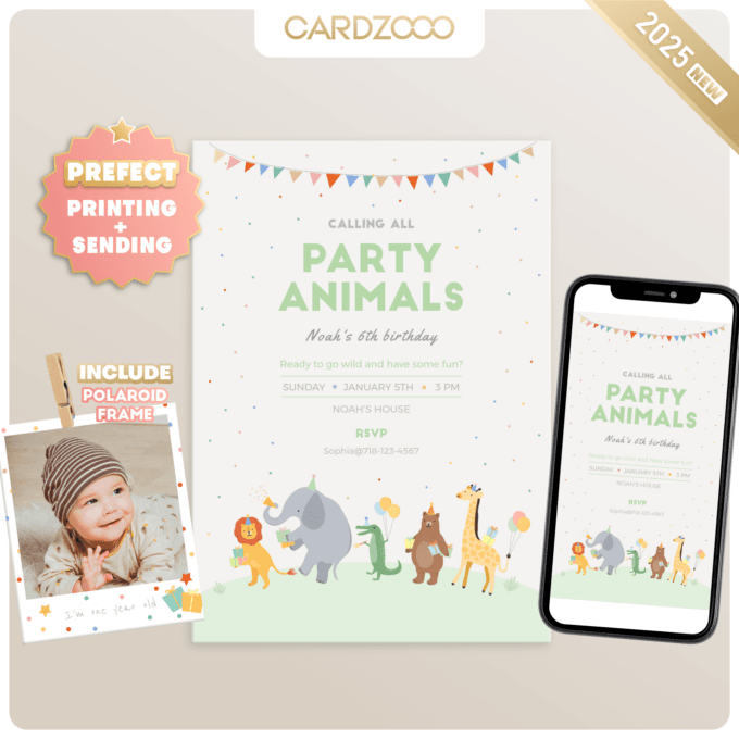 Party Animals Birthday Invitation, Jungle Safari Birthday Party Invite, Template, Calling All Party Animals, DIGITAL DOWNLOAD 230701