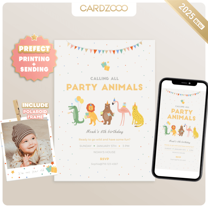 DIGITAL DOWNLOAD | Party Animals Birthday Invitation, Party Animals Invitation | Printable DIY, Templett 231401