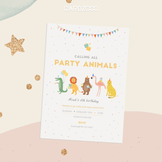 DIGITAL DOWNLOAD | Party Animals Birthday Invitation, Party Animals Invitation | Printable DIY, Templett 231401