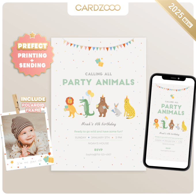 DIGITAL DOWNLOAD | Party Animals Birthday Invitation, Party Animals Invitation | Printable DIY, Templett 231701