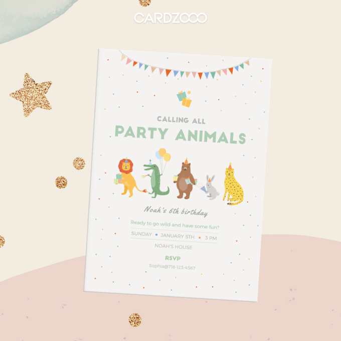 DIGITAL DOWNLOAD | Party Animals Birthday Invitation, Party Animals Invitation | Printable DIY, Templett 231701