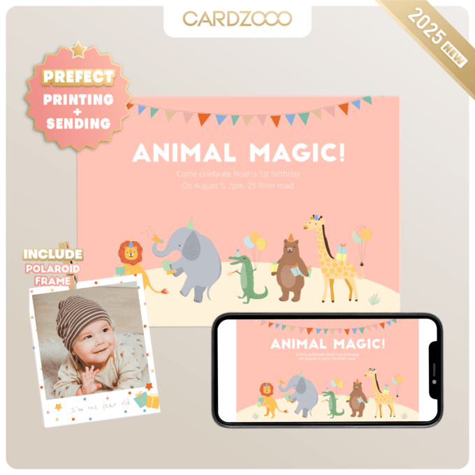 Editable Animal Magic Birthday Invitation Wild One Jungle Zoo Safari Animals Boy Girl Digital Evite Template Printable 232201