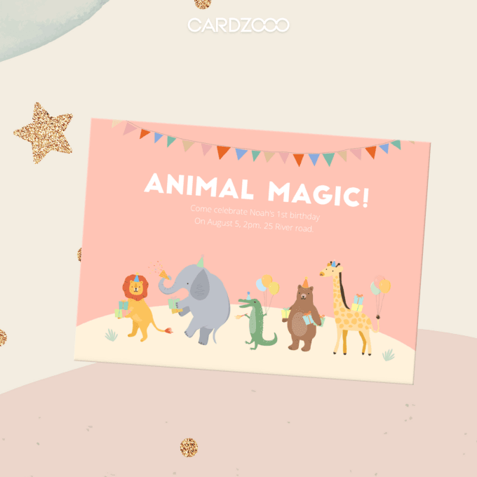 Editable Animal Magic Birthday Invitation Wild One Jungle Zoo Safari Animals Boy Girl Digital Evite Template Printable 232201