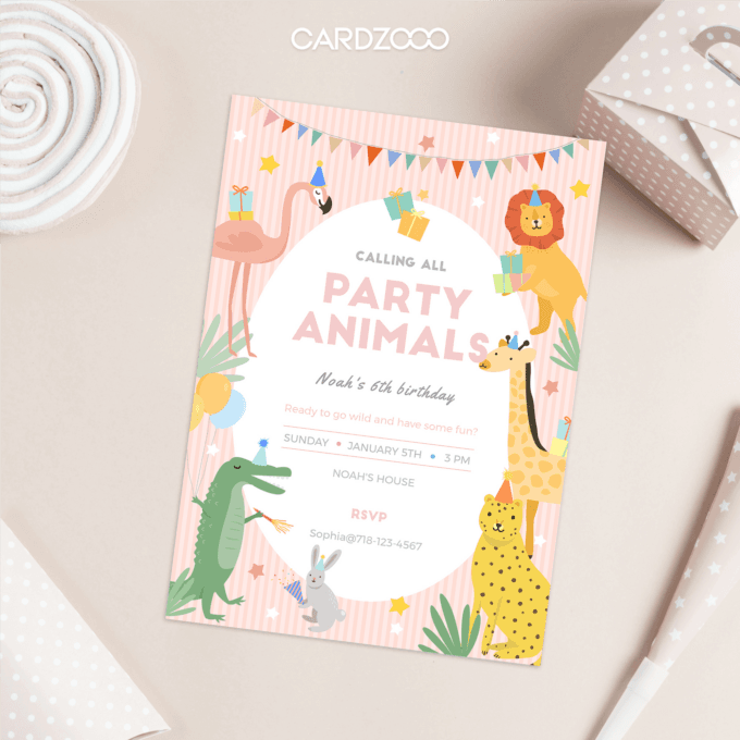 Editable Calling All Party Animals Birthday Invitation Wild One Jungle Zoo Safari Animals Boy Girl Digital Evite Template Printable 234201