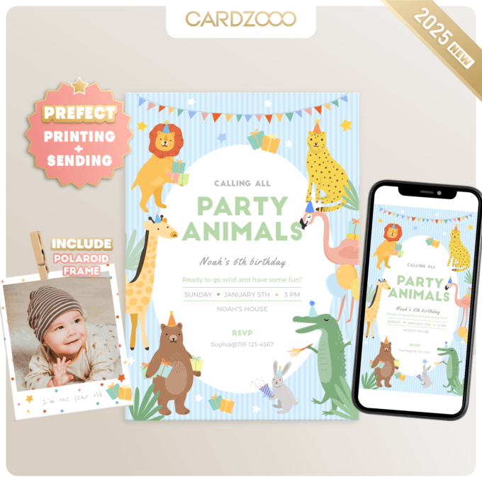 Party Animals Birthday Invitation, Jungle Safari Birthday Party Invite, Template, Calling All Party Animals, DIGITAL DOWNLOAD 234301