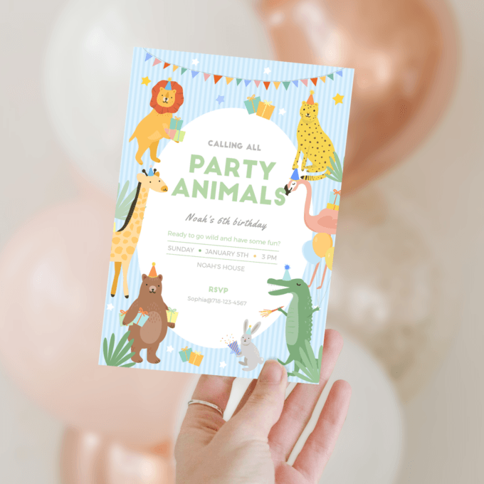 Party Animals Birthday Invitation, Jungle Safari Birthday Party Invite, Template, Calling All Party Animals, DIGITAL DOWNLOAD 234301 - Image 2