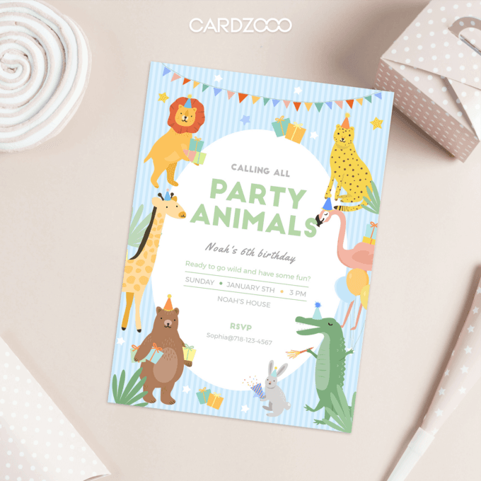 Party Animals Birthday Invitation, Jungle Safari Birthday Party Invite, Template, Calling All Party Animals, DIGITAL DOWNLOAD 234301 - Image 3