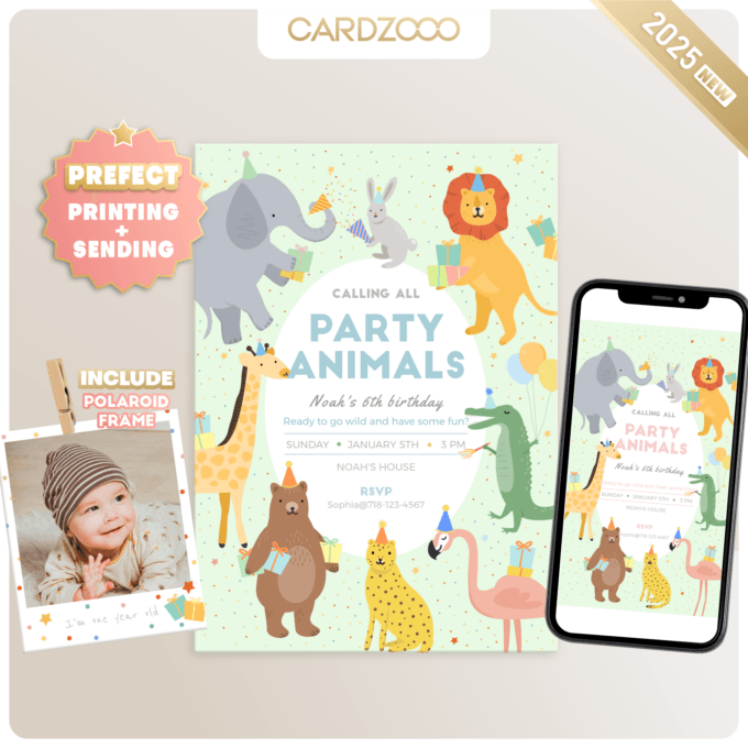 DIGITAL DOWNLOAD | Party Animals Birthday Invitation, Party Animals Invitation | Printable DIY, Templett 234701