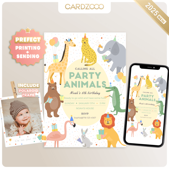 DIGITAL DOWNLOAD | Party Animals Birthday Invitation, Party Animals Invitation | Printable DIY, Templett 235501