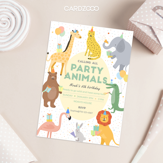 DIGITAL DOWNLOAD | Party Animals Birthday Invitation, Party Animals Invitation | Printable DIY, Templett 235501