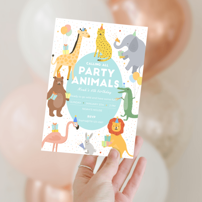 Editable Calling All Party Animals Birthday Invitation Wild One Jungle Zoo Safari Animals Boy Girl Digital Evite Template Printable 235701 - Image 2