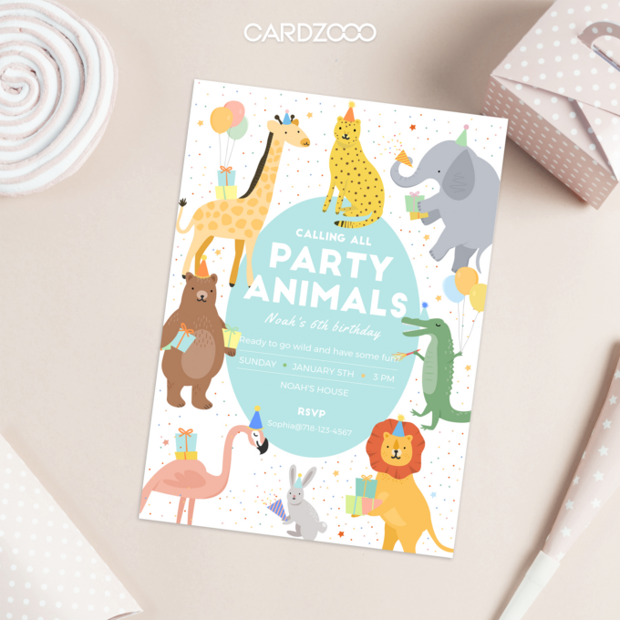 Editable Calling All Party Animals Birthday Invitation Wild One Jungle Zoo Safari Animals Boy Girl Digital Evite Template Printable 235701 - Image 3