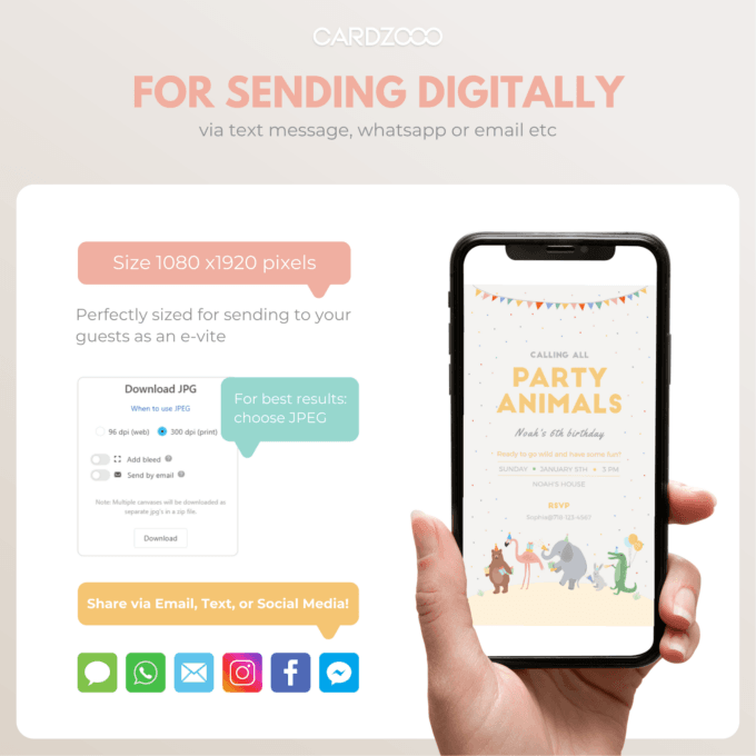 For sending digitally via text message, whatsapp or email etc