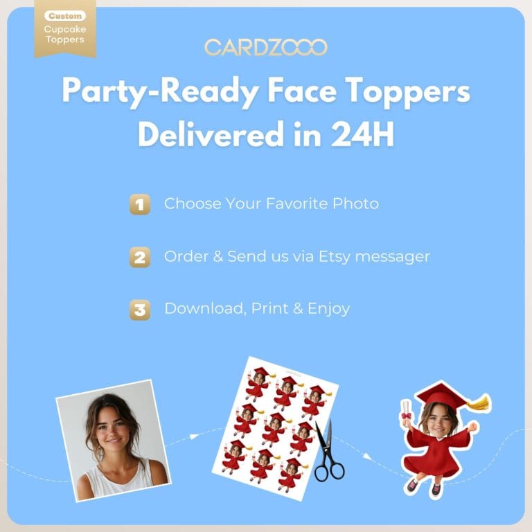 Red Color Graduation Custom Face Cupcake Toppers - Image 4