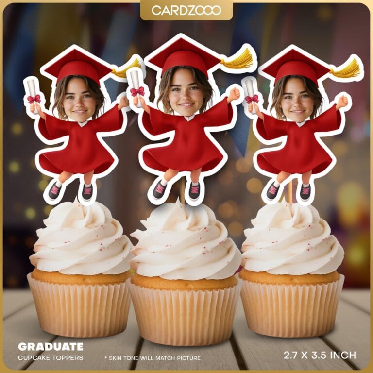 Red Color Graduation Custom Face Cupcake Toppers