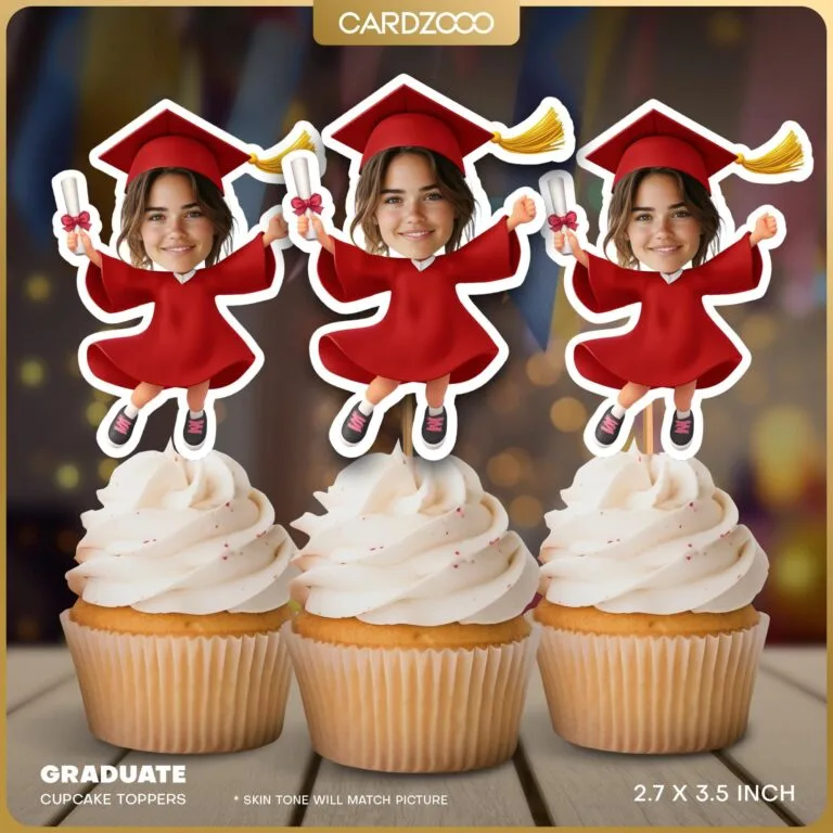 Red Color Graduation Custom Face Cupcake Toppers