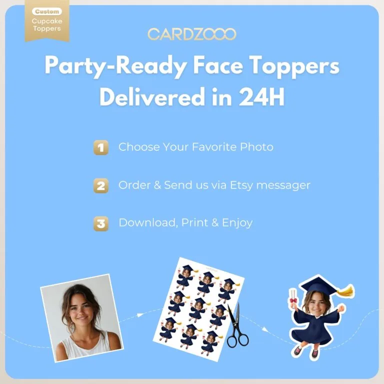 Navy Color Graduation Custom Face Cupcake Toppers - Image 4