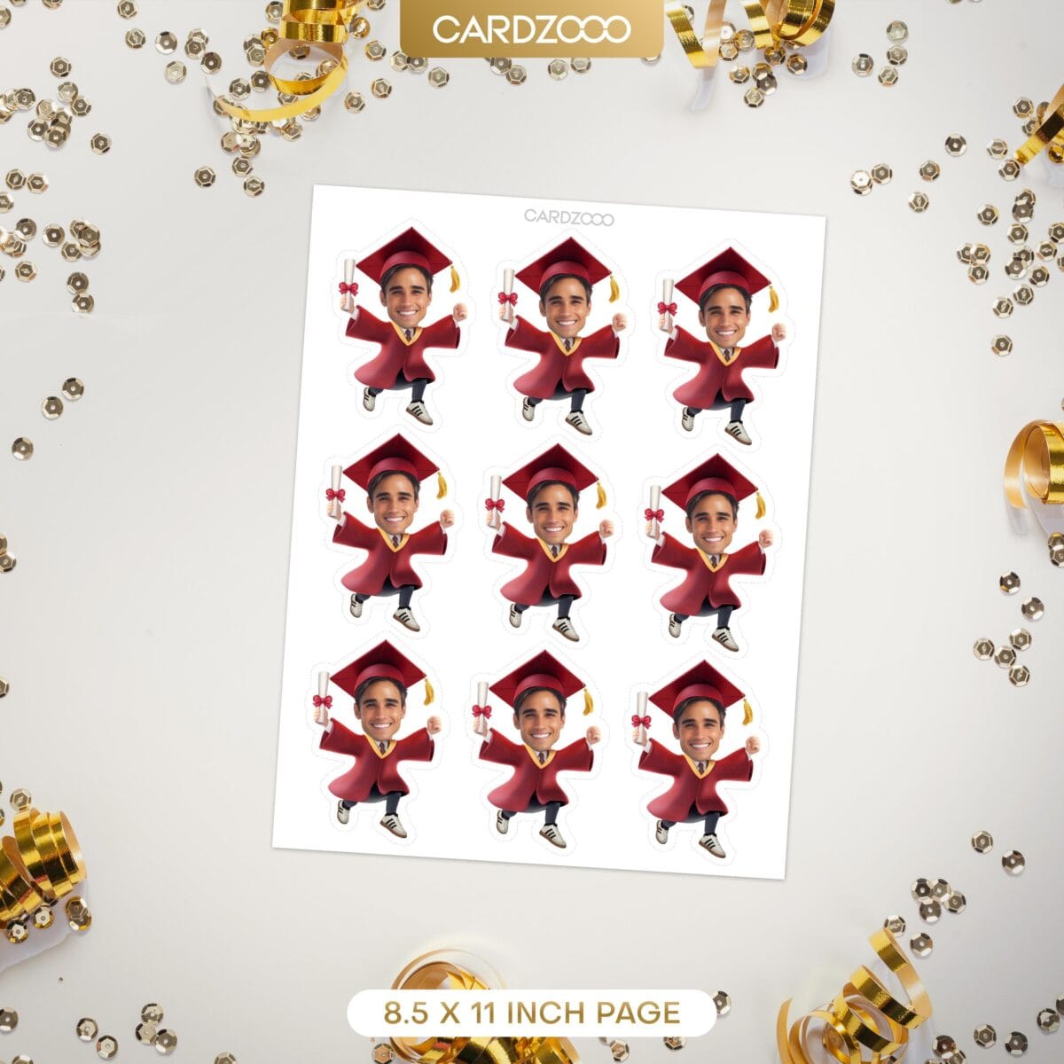 Red Cap and Gown Graduation Custom Face Cupcake Toppers - Image 3