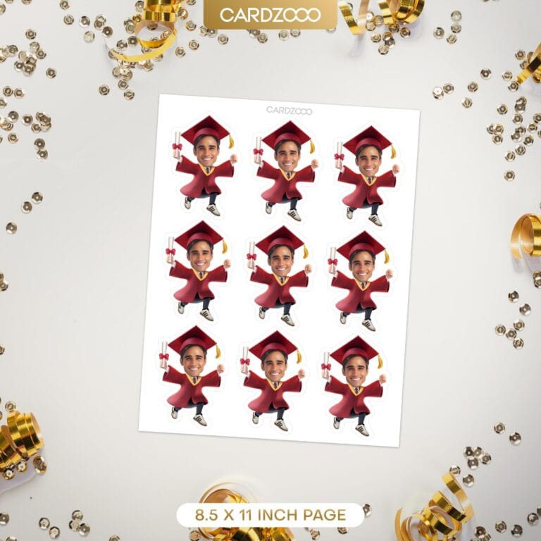 Red Cap and Gown Graduation Custom Face Cupcake Toppers - Image 3