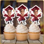 Red Cap and Gown Graduation Custom Face Cupcake Toppers