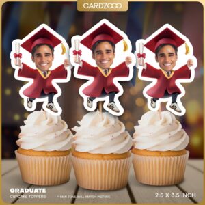 Red Cap and Gown Graduation Custom Face Cupcake Toppers
