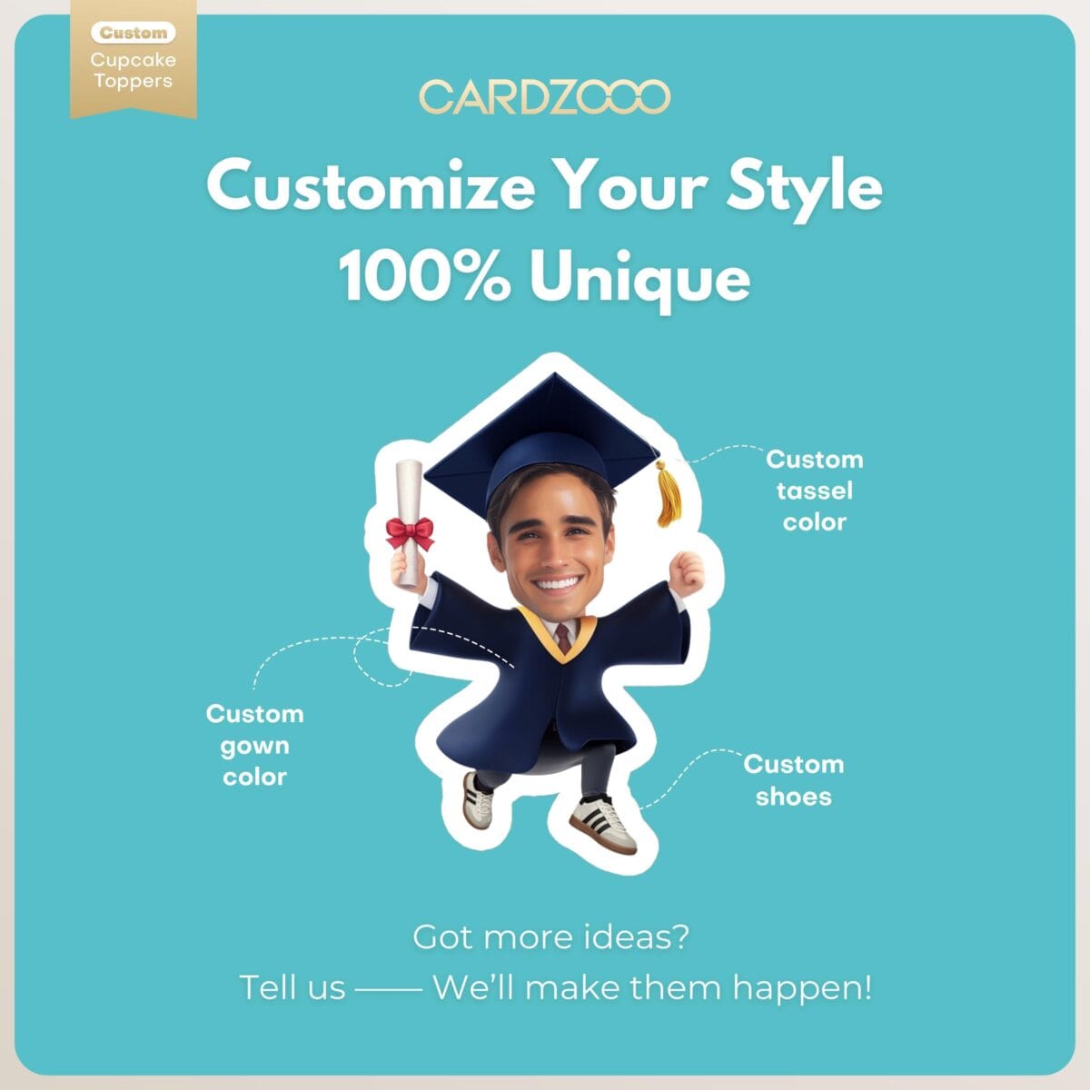 Graduation Face Cupcake Toppers - Image 2