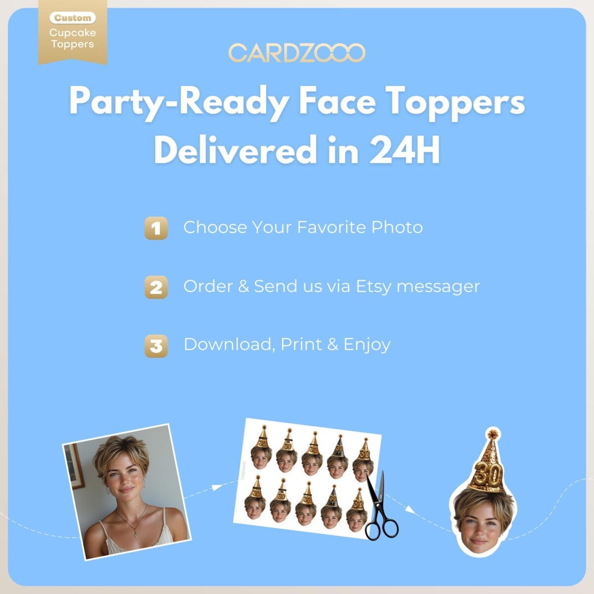 30th Birthday Custom Face Cupcake Toppers - Image 3