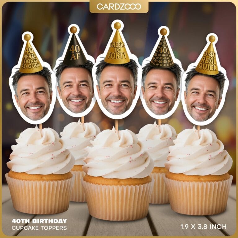Custom Face 40th Birthday Cupcake Toppers