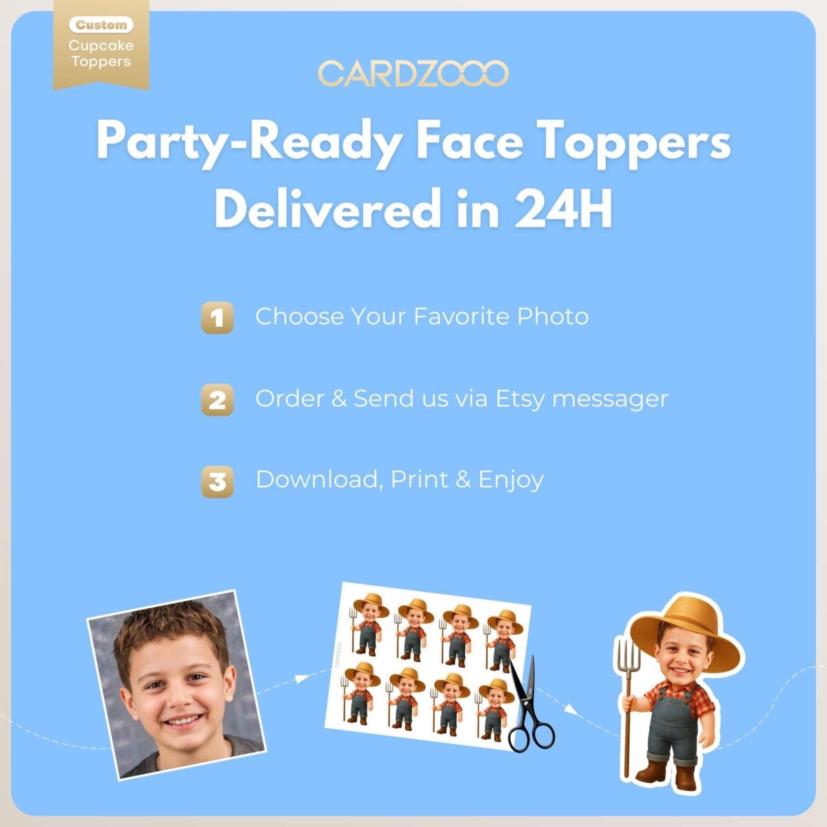 Farmer Custom Face Cupcake Toppers - Image 3