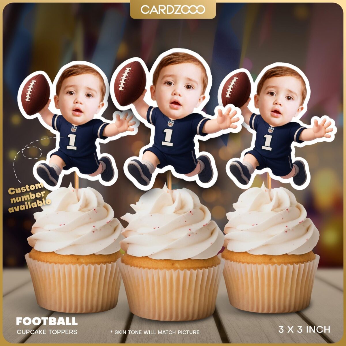 Custom Face Football Cupcake Toppers