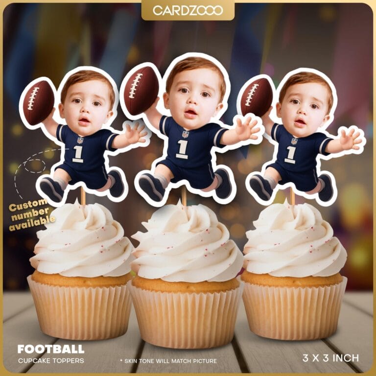Custom Face Football Cupcake Toppers