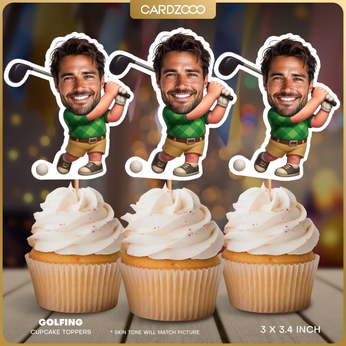Custom Face Golfing Cupcake Toppers