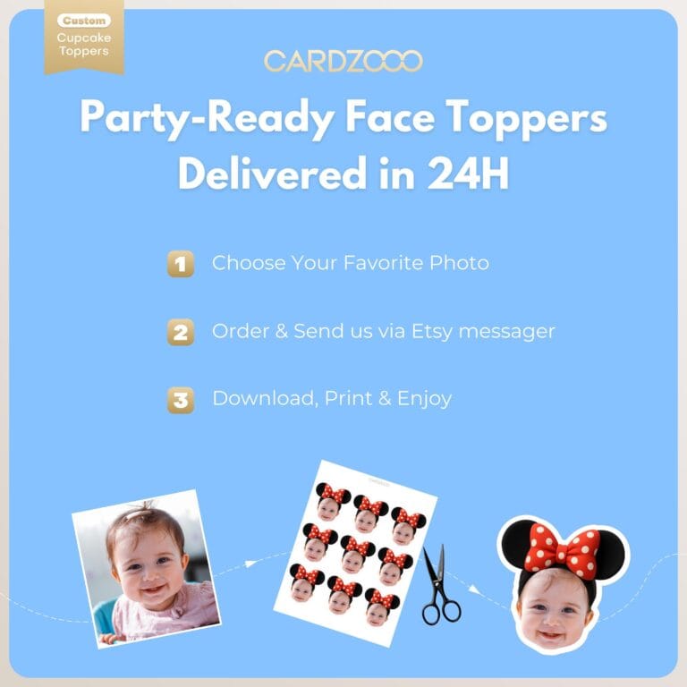Custom Face Minnie Mouse Ears Cupcake Toppers - Image 3