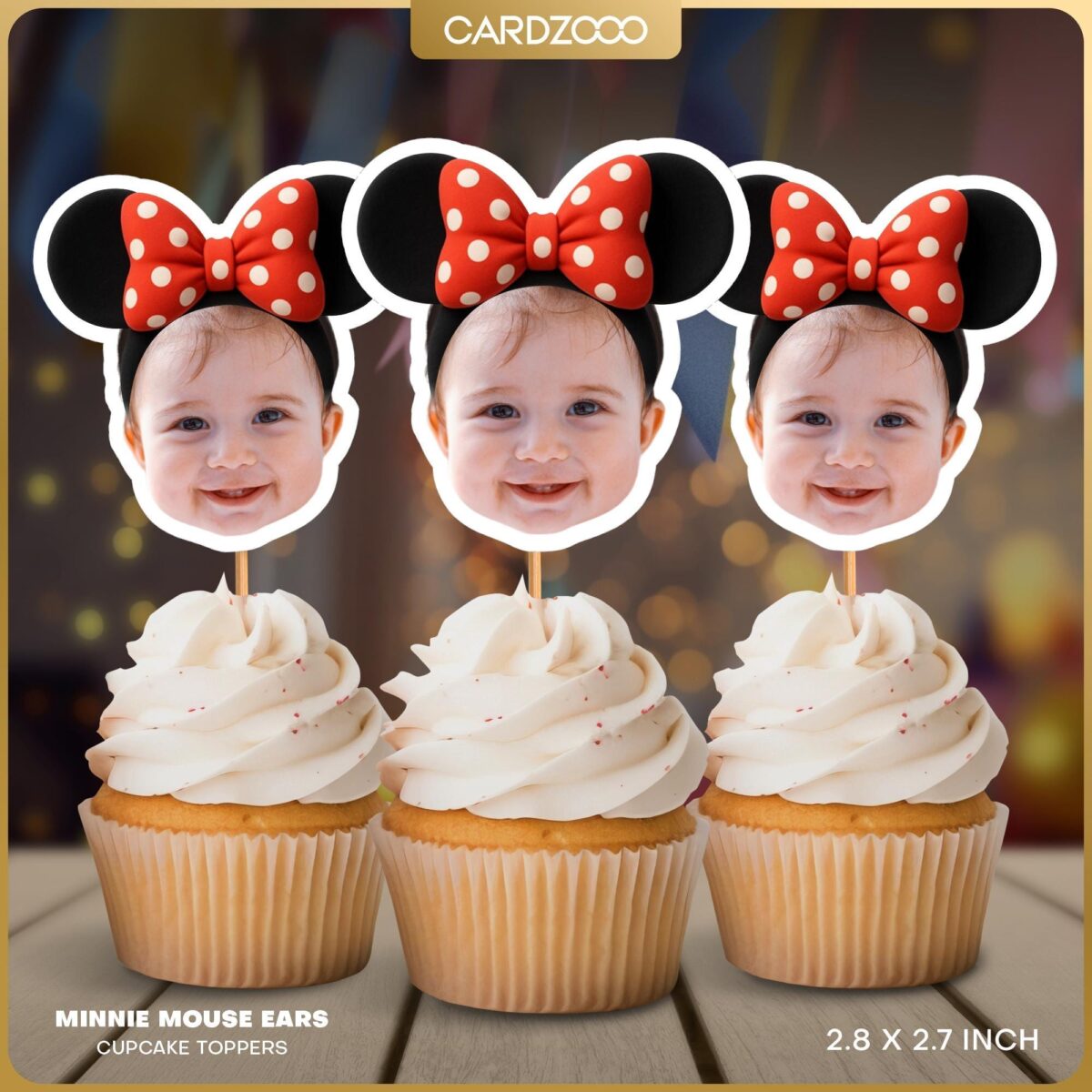 Custom Face Minnie Mouse Ears Cupcake Toppers