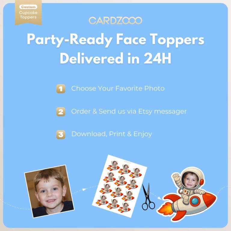 Outer Space Rocket Ship Custom Face Cupcake Toppers - Image 3
