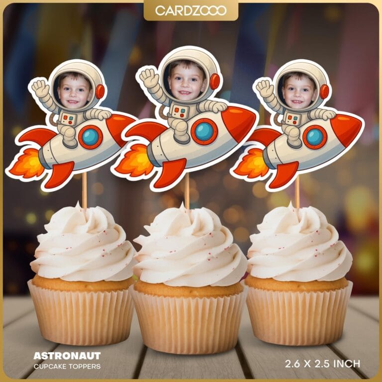 Outer Space Rocket Ship Custom Face Cupcake Toppers