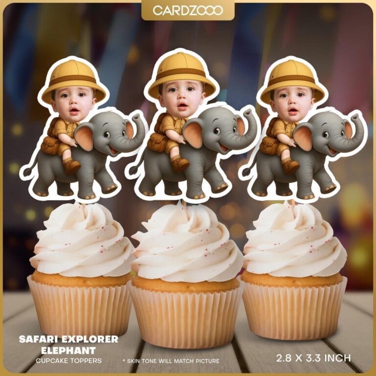 Safari Elephant Personalized Face Cupcake Toppers