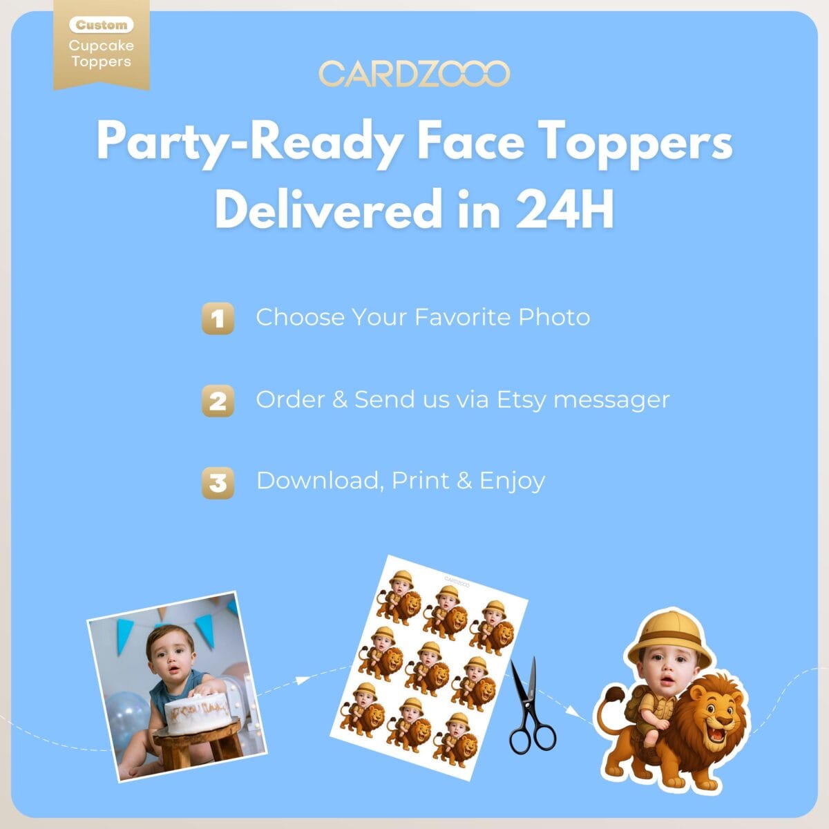 Safari Lion Personalized Face Cupcake Toppers - Image 3