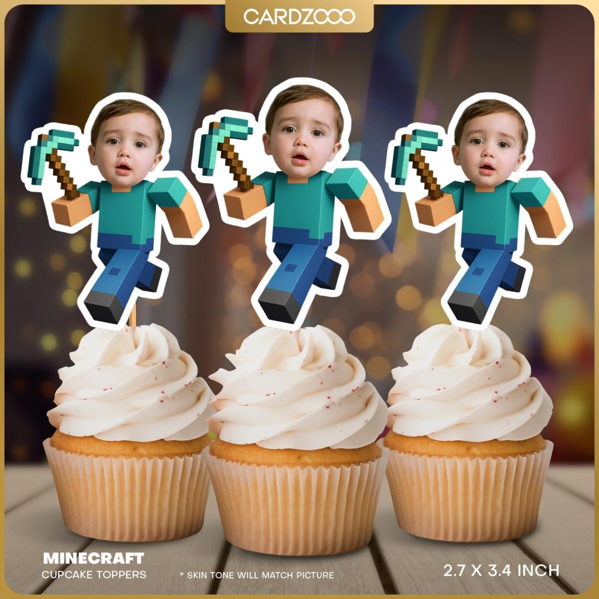 Diamond Pickaxe Face Cupcake Toppers
