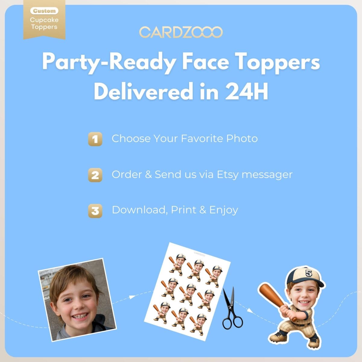 Custom Face Baseball Cupcake Toppers - Image 3