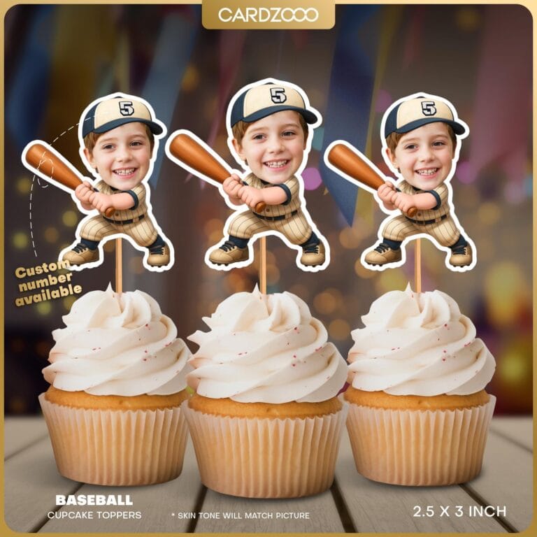 Custom Face Baseball Cupcake Toppers