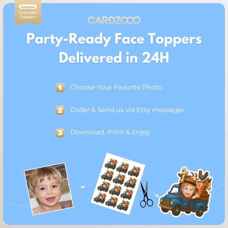 Blue Farm Truck Custom Face Cupcake Toppers - Image 3