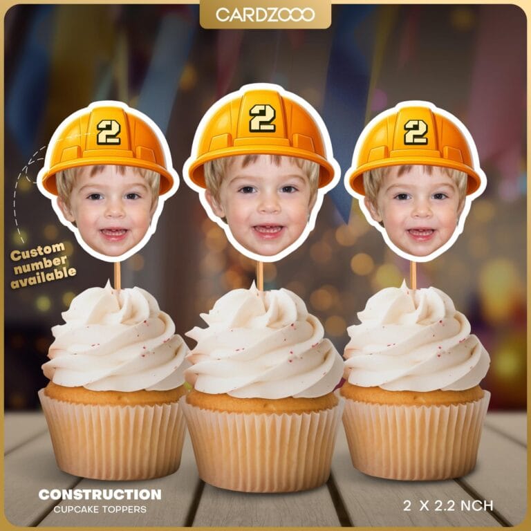 Construction Custom Face Cupcake Toppers